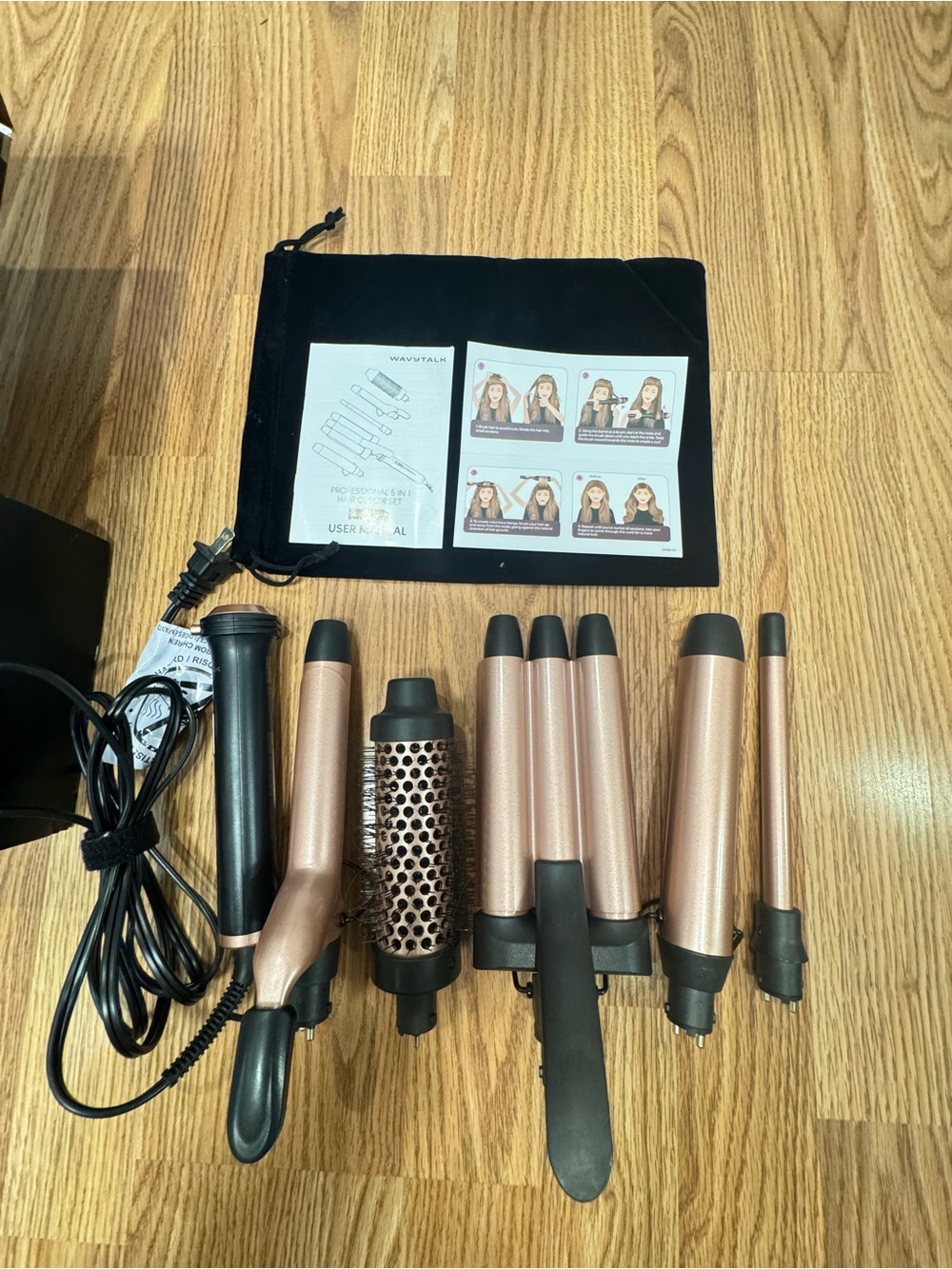 Wavytalk 5-in-1 Curling Wand Set Interchangeable Ceramic Rose Gold
